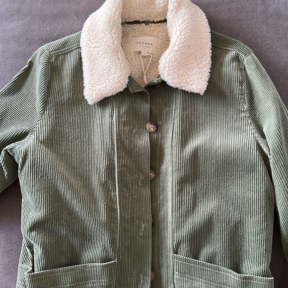 Sezane Green Corduroy Jacket with Cream Collar NWT - Picture 9 of 13